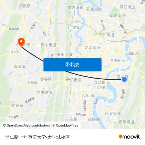 辅仁路 to 重庆大学•大学城校区 map
