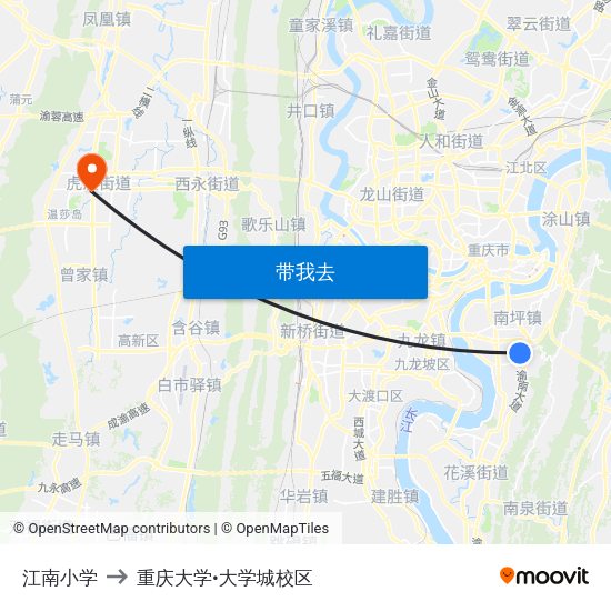 江南小学 to 重庆大学•大学城校区 map