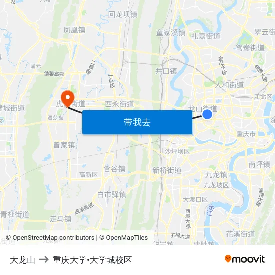 大龙山 to 重庆大学•大学城校区 map