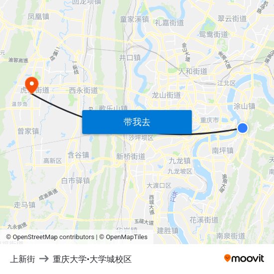 上新街 to 重庆大学•大学城校区 map