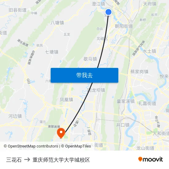 三花石 to 重庆师范大学大学城校区 map