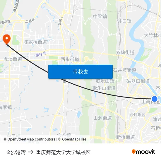 金沙港湾 to 重庆师范大学大学城校区 map