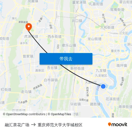 融汇茶花广场 to 重庆师范大学大学城校区 map