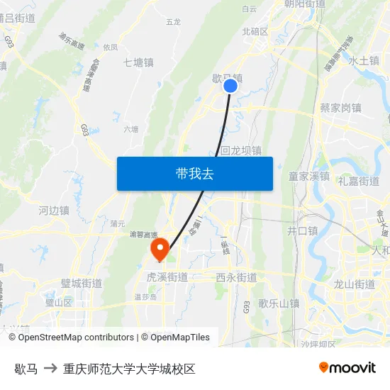 歇马 to 重庆师范大学大学城校区 map
