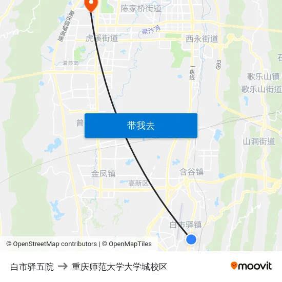 白市驿五院 to 重庆师范大学大学城校区 map
