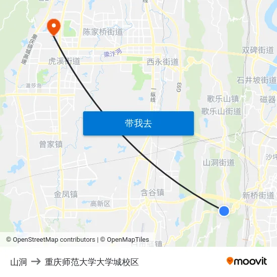 山洞 to 重庆师范大学大学城校区 map