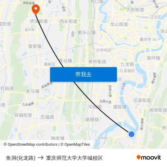 鱼洞(化龙路) to 重庆师范大学大学城校区 map