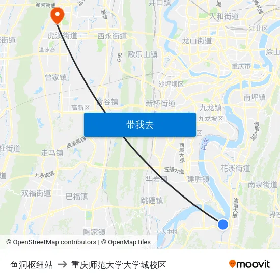鱼洞枢纽站 to 重庆师范大学大学城校区 map
