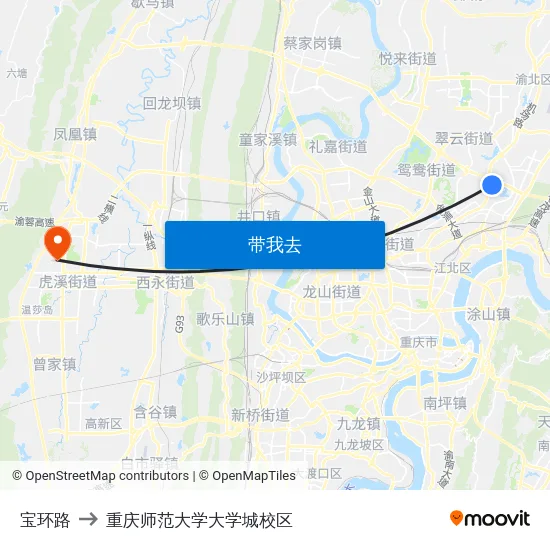 宝环路 to 重庆师范大学大学城校区 map