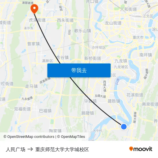 人民广场 to 重庆师范大学大学城校区 map