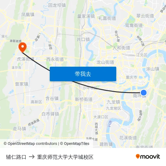 辅仁路口 to 重庆师范大学大学城校区 map
