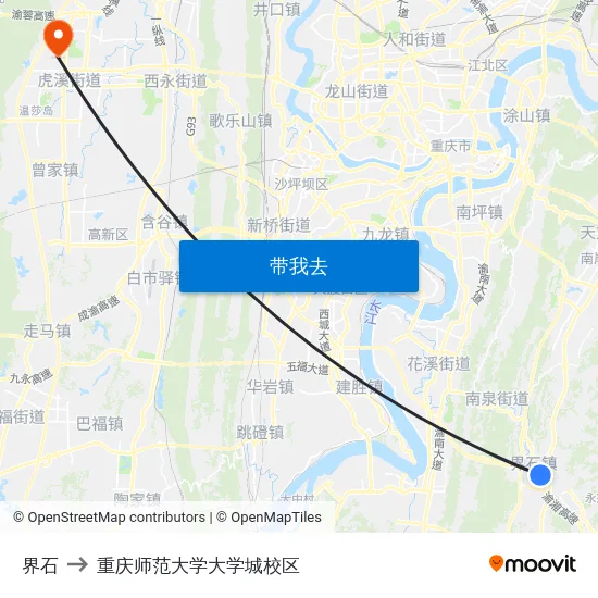界石 to 重庆师范大学大学城校区 map