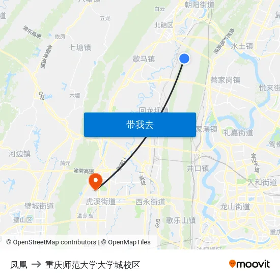 凤凰 to 重庆师范大学大学城校区 map