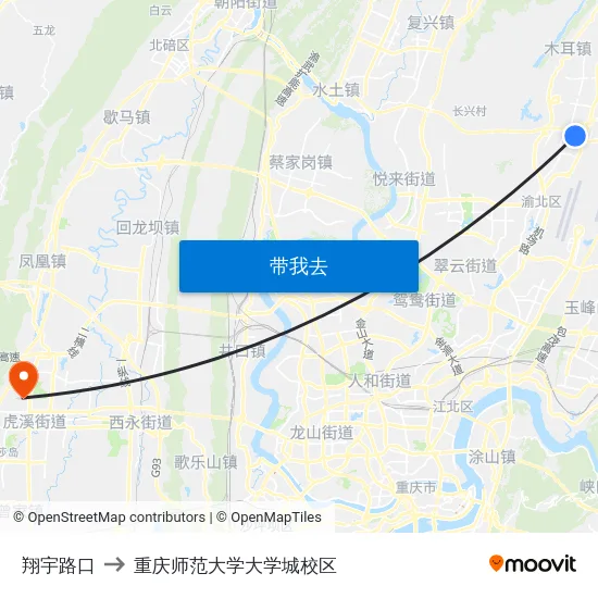 翔宇路口 to 重庆师范大学大学城校区 map