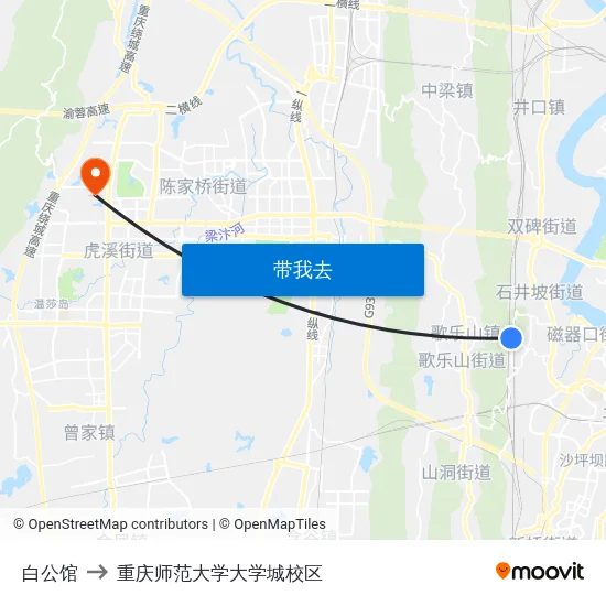 白公馆 to 重庆师范大学大学城校区 map
