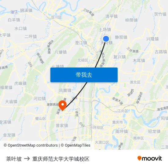 茶叶坡 to 重庆师范大学大学城校区 map