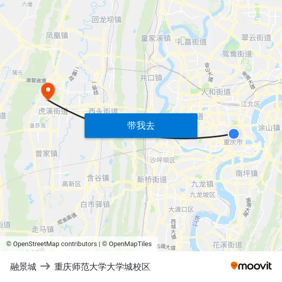 融景城 to 重庆师范大学大学城校区 map