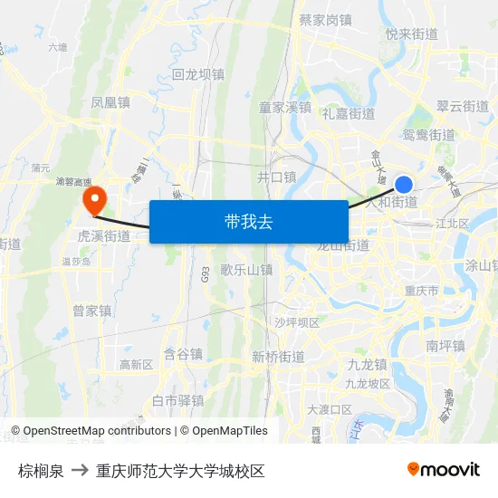 棕榈泉 to 重庆师范大学大学城校区 map