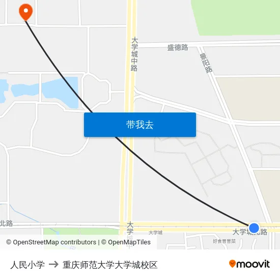 人民小学 to 重庆师范大学大学城校区 map