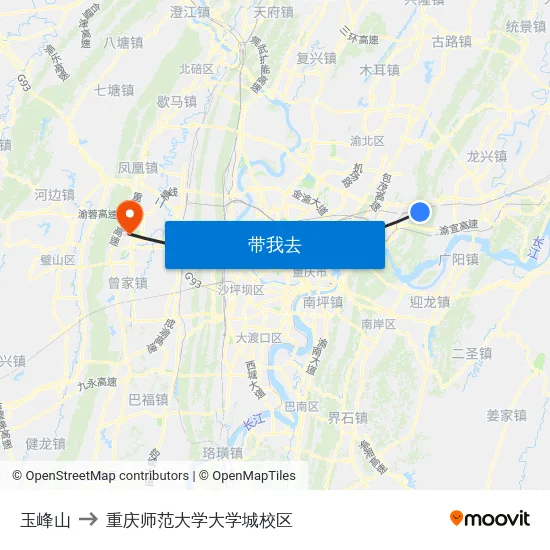 玉峰山 to 重庆师范大学大学城校区 map