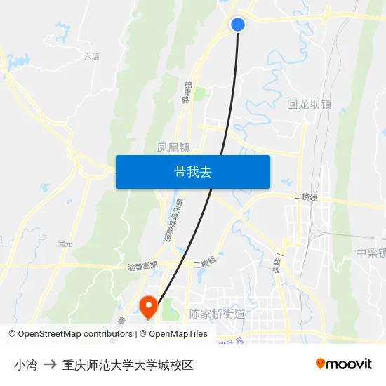 小湾 to 重庆师范大学大学城校区 map