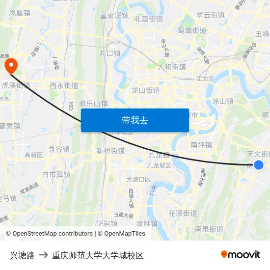 兴塘路 to 重庆师范大学大学城校区 map