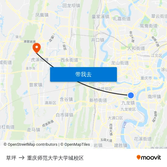草坪 to 重庆师范大学大学城校区 map