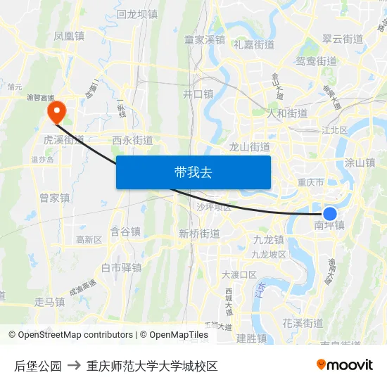 后堡公园 to 重庆师范大学大学城校区 map