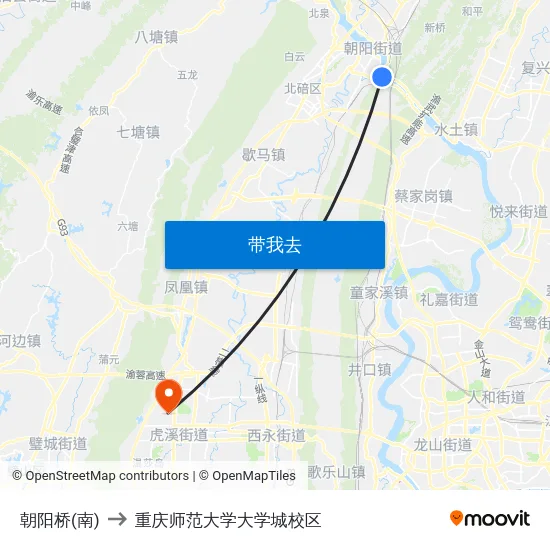 朝阳桥(南) to 重庆师范大学大学城校区 map