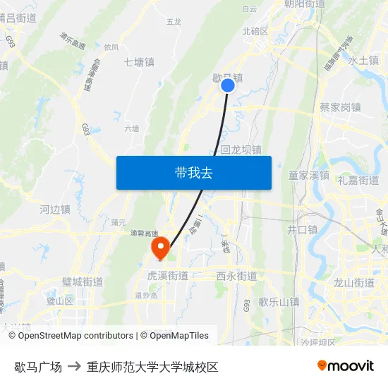歇马广场 to 重庆师范大学大学城校区 map