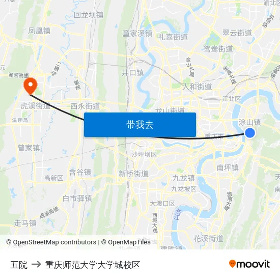 五院 to 重庆师范大学大学城校区 map