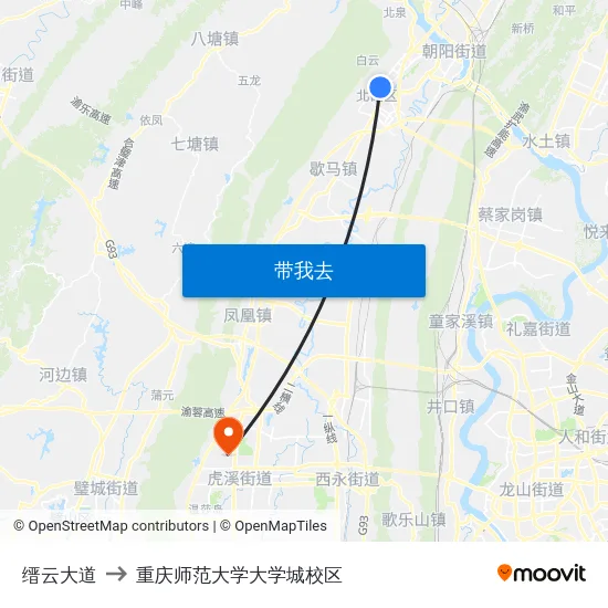 缙云大道 to 重庆师范大学大学城校区 map