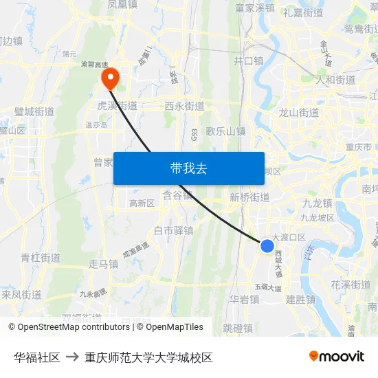 华福社区 to 重庆师范大学大学城校区 map
