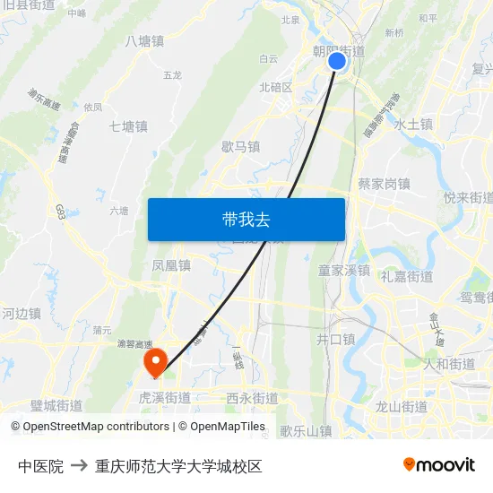 中医院 to 重庆师范大学大学城校区 map