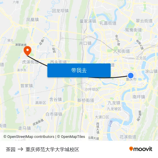 茶园 to 重庆师范大学大学城校区 map