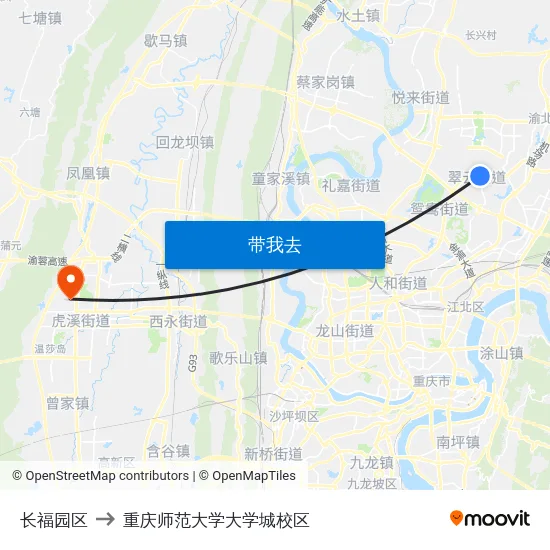 长福园区 to 重庆师范大学大学城校区 map