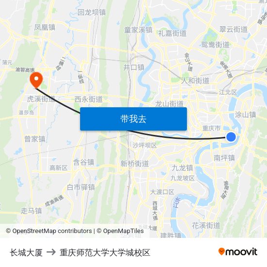 长城大厦 to 重庆师范大学大学城校区 map