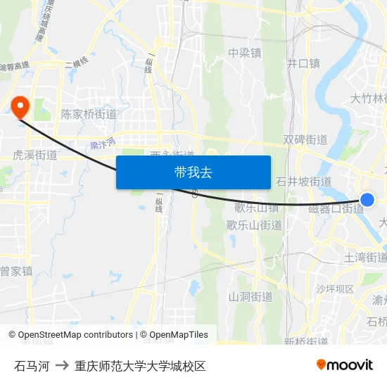 石马河 to 重庆师范大学大学城校区 map