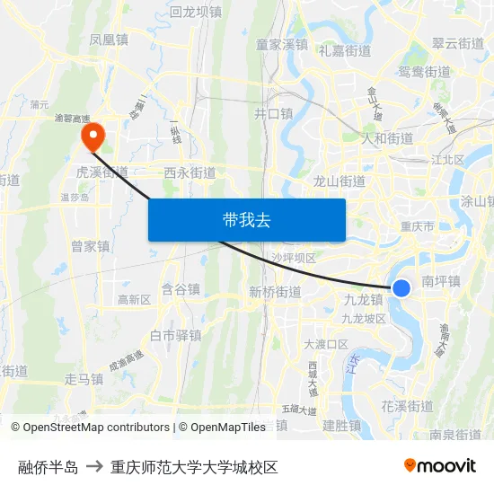 融侨半岛 to 重庆师范大学大学城校区 map