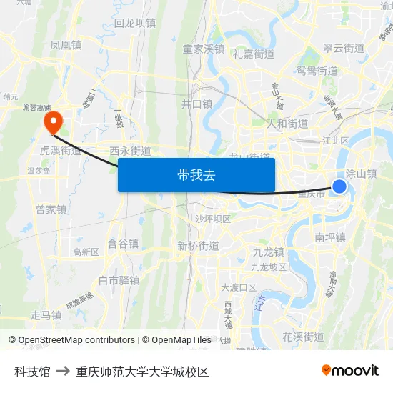 科技馆 to 重庆师范大学大学城校区 map