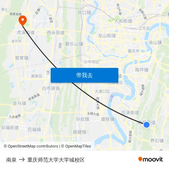 南泉 to 重庆师范大学大学城校区 map