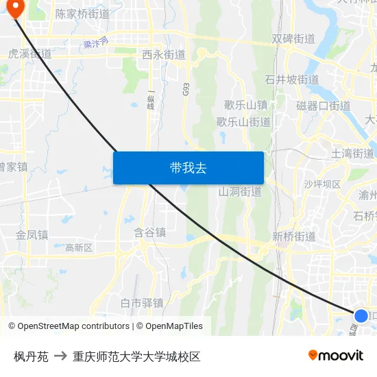 枫丹苑 to 重庆师范大学大学城校区 map