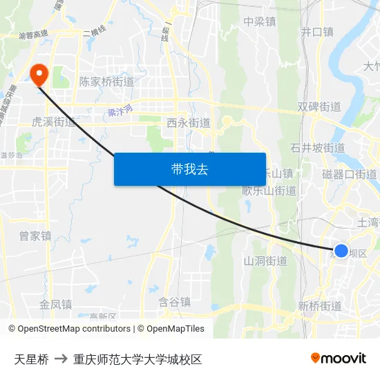 天星桥 to 重庆师范大学大学城校区 map