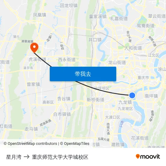 星月湾 to 重庆师范大学大学城校区 map