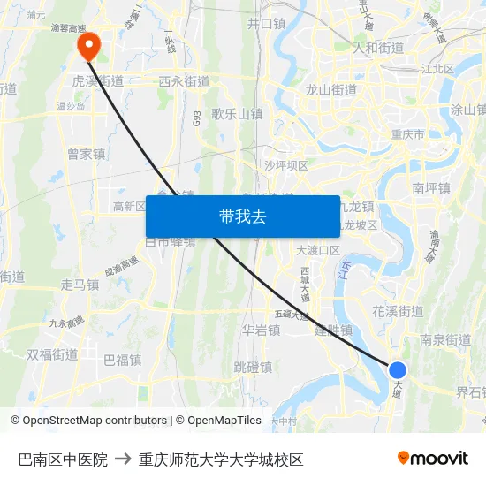 巴南区中医院 to 重庆师范大学大学城校区 map