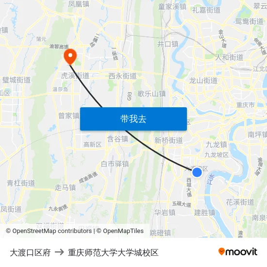 大渡口区府 to 重庆师范大学大学城校区 map