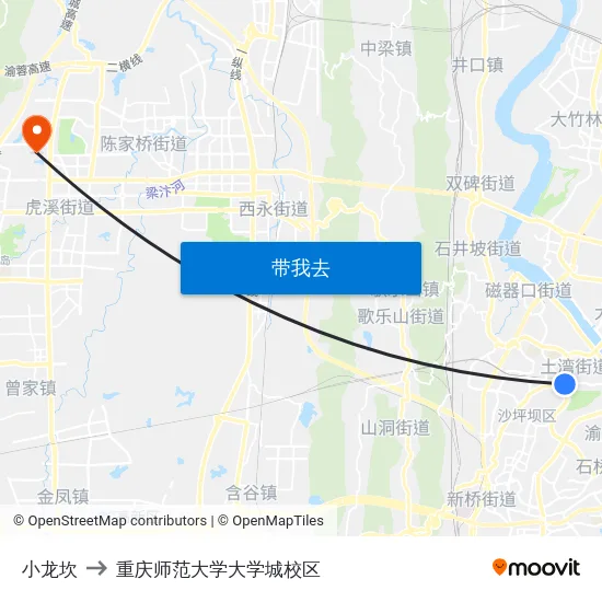 小龙坎 to 重庆师范大学大学城校区 map