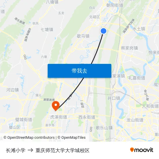 长滩小学 to 重庆师范大学大学城校区 map