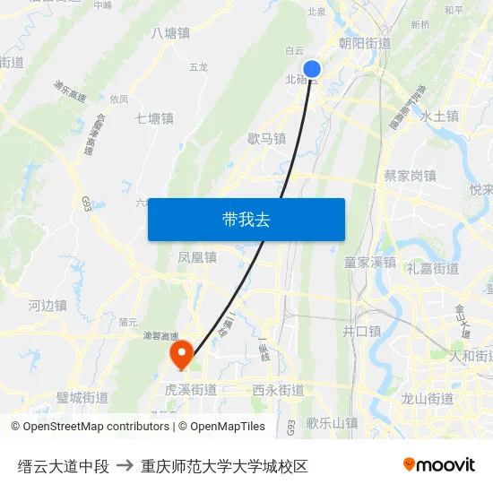 缙云大道中段 to 重庆师范大学大学城校区 map