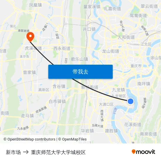 新市场 to 重庆师范大学大学城校区 map